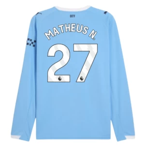 Fotbalové Dresy Manchester City Matheus N. #27 2025-26 Domácí Dres Mužské Dlouhý Rukáv